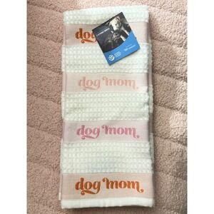 Humane World for Animals Dog Mom Kitchen Towels 2 Pack Cotton Bamboo Waffle Pink